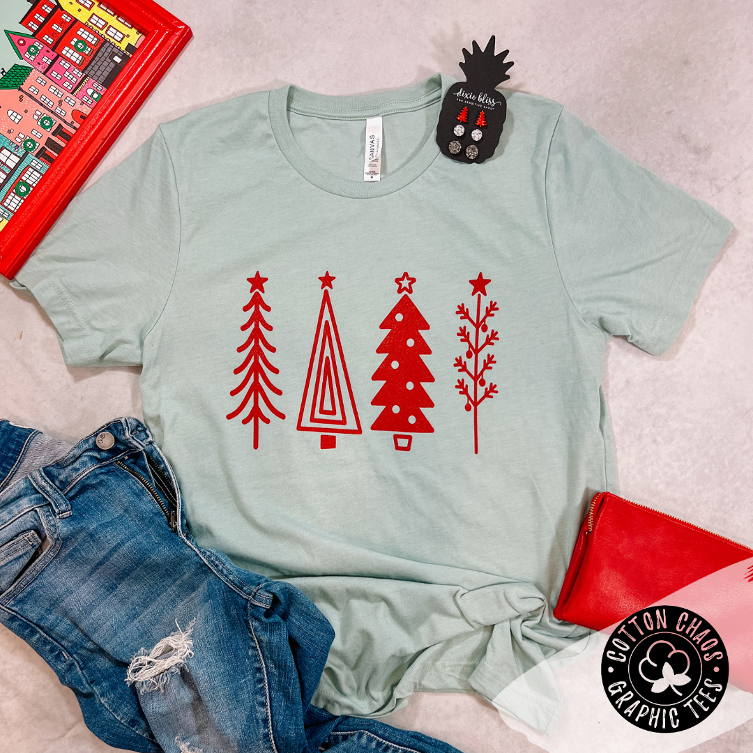 4 Festive Christmas Trees Graphic Tee