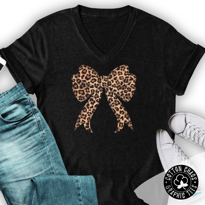 Leopard Bow V-Neck Tee