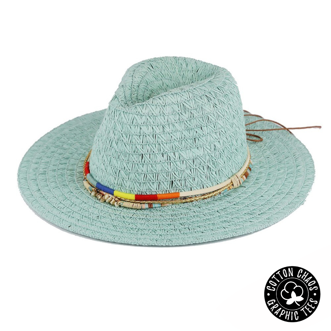 Straw Sun Hat With Multi Colored Bands