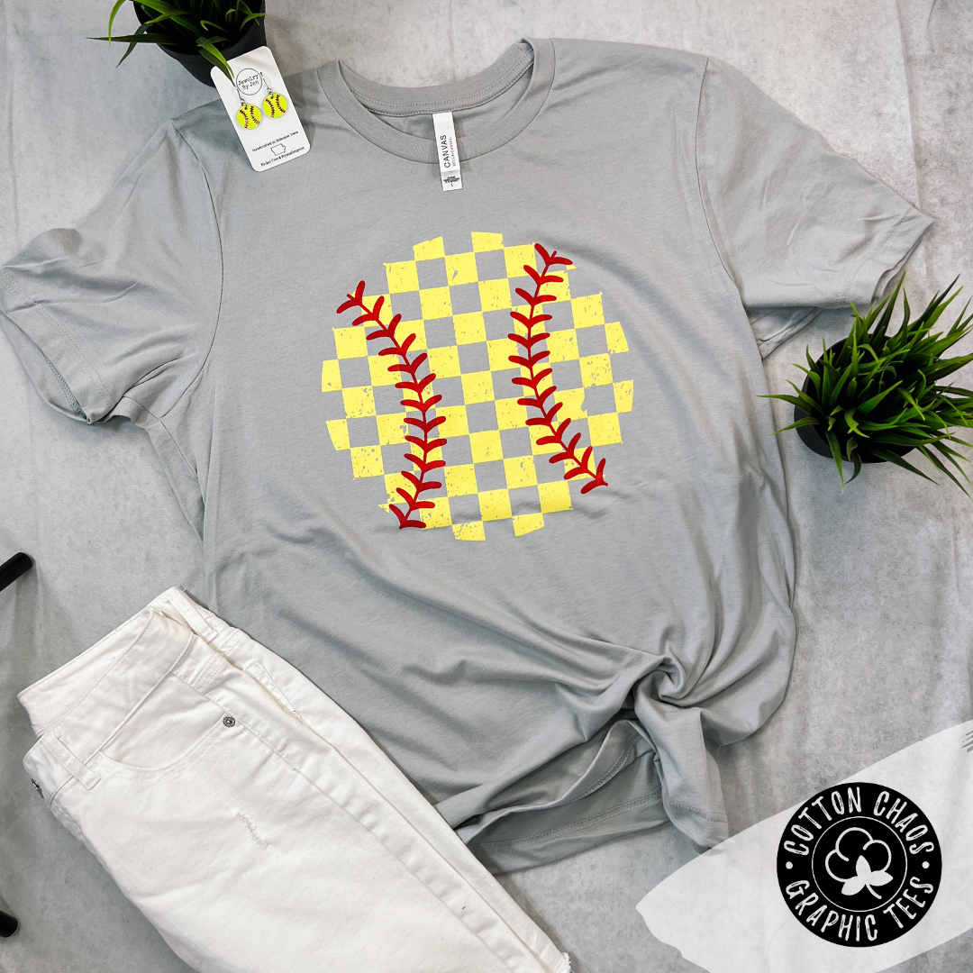 Checkered Softball Graphic Tee