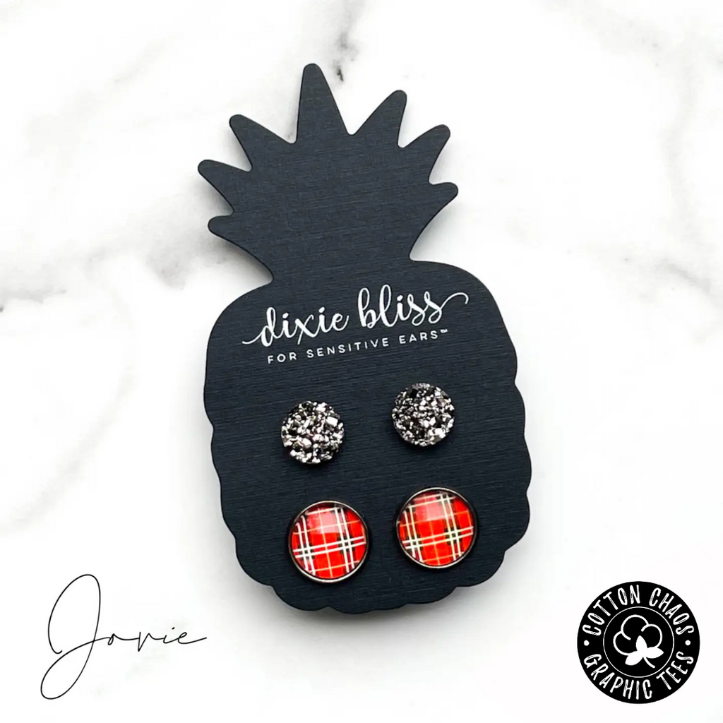 Jovie Duo Plaid and Gunmetal Studs