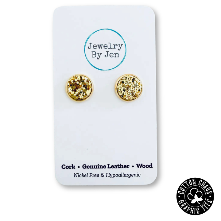 Gold Glitter Stud Earrings