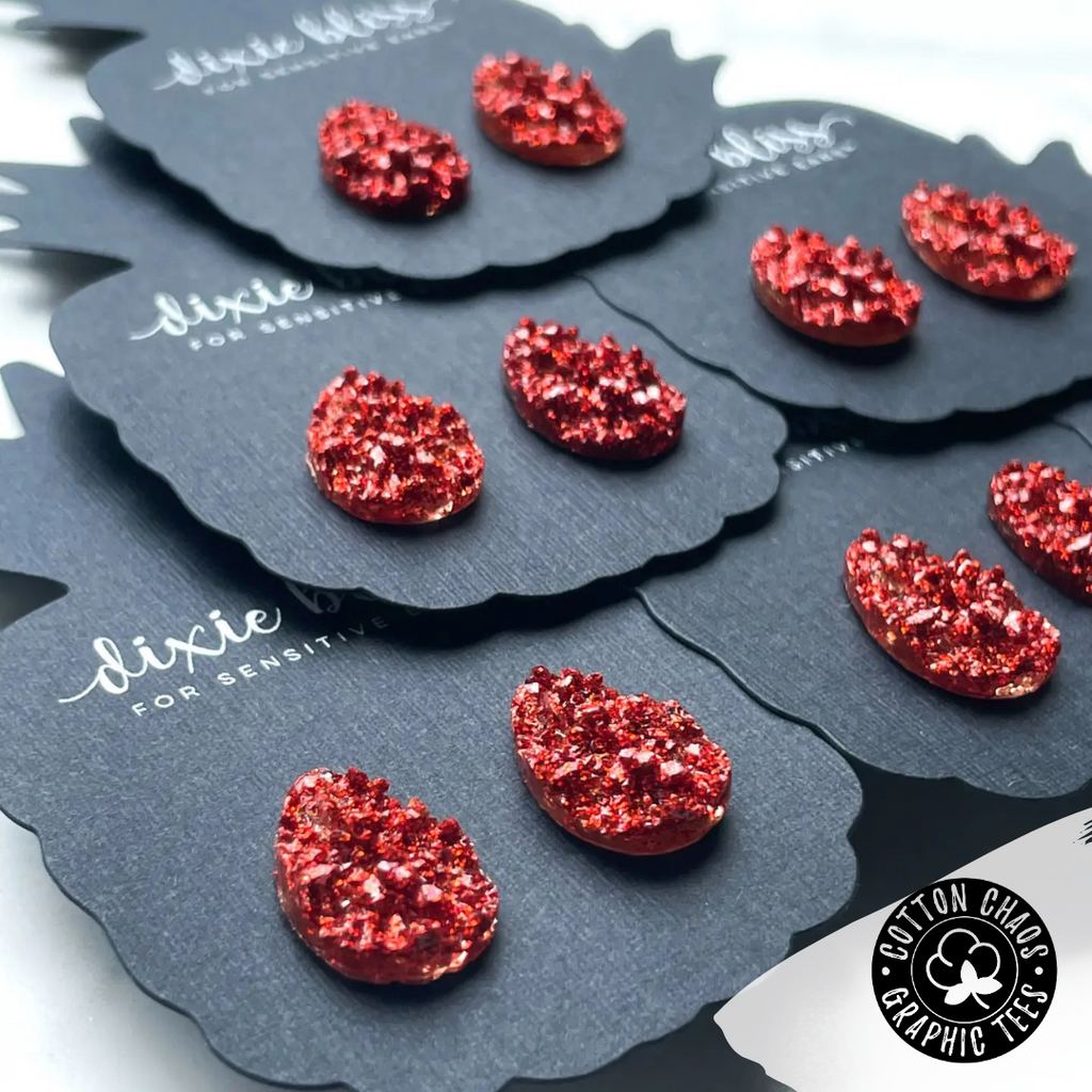 Teardrop Red Glitter Stud Earrings