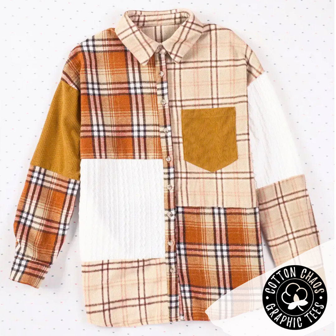 Colorblock Plaid Cable Shacket