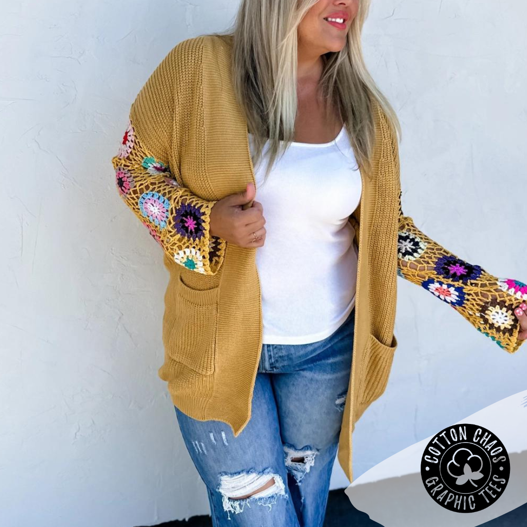 Crochet Sleeve Cardigan- Plus Size Available