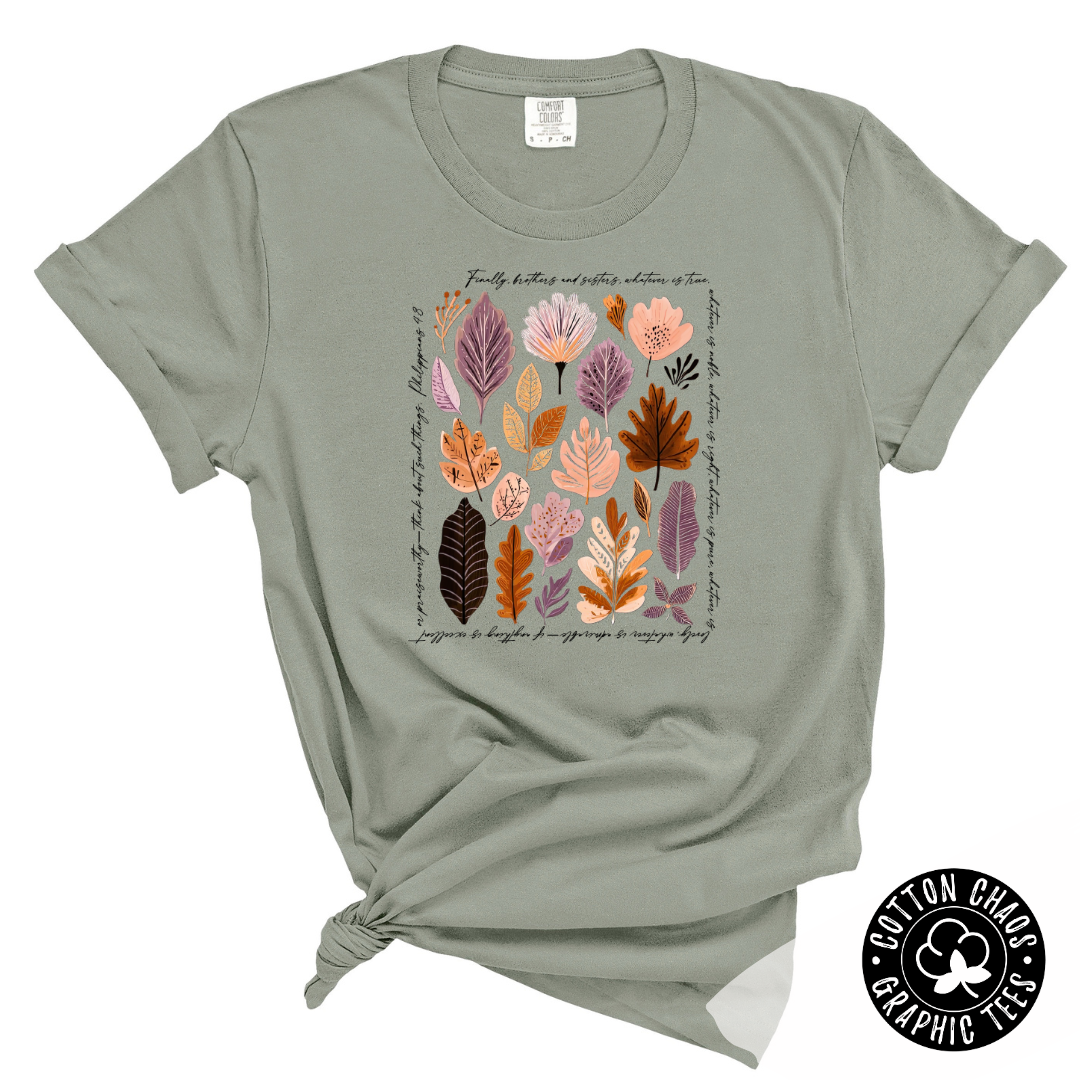 Philippians 4:8 Fall Leaves Comfort Colors Tee