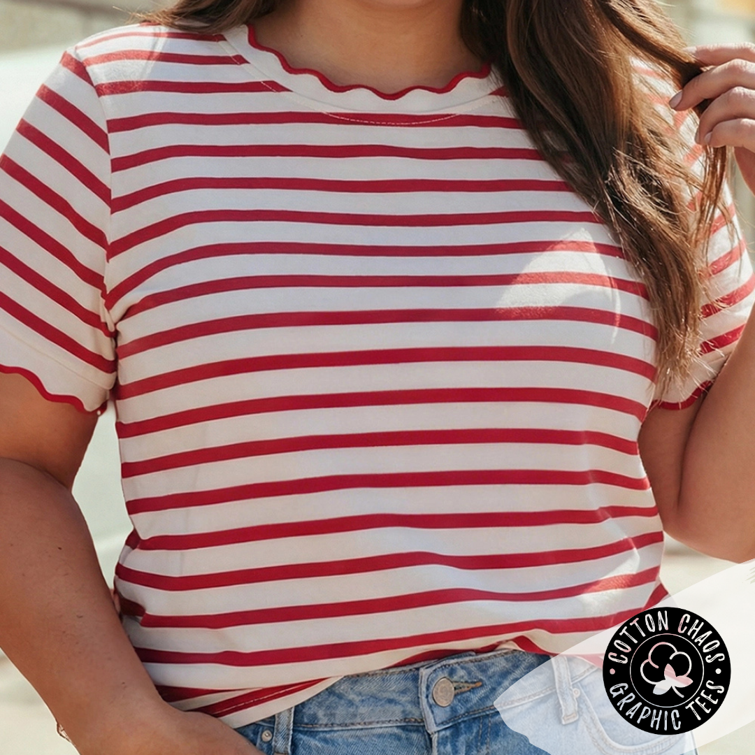 Scalloped Trim Round Neck