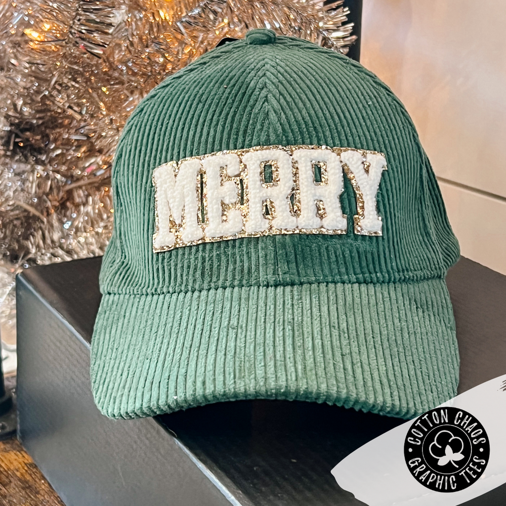 Sage Green Merry Chenille Glitter Patch Hat