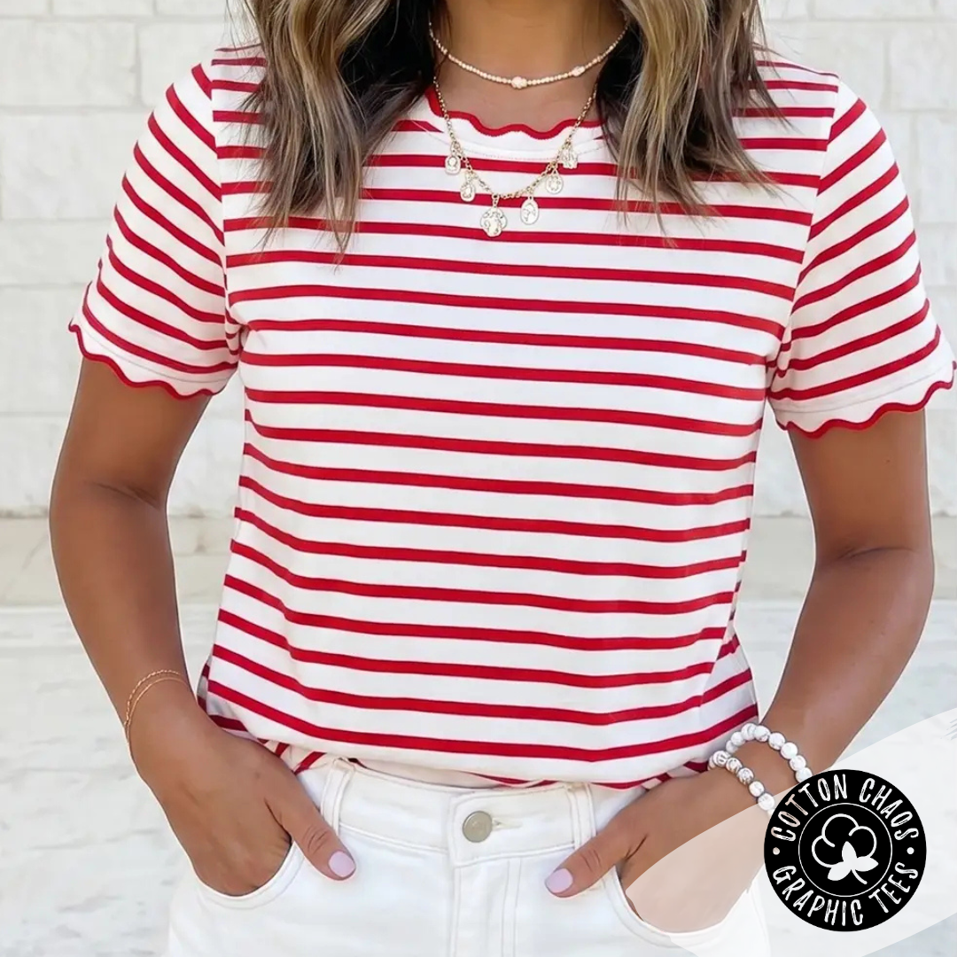 Scalloped Trim Round Neck