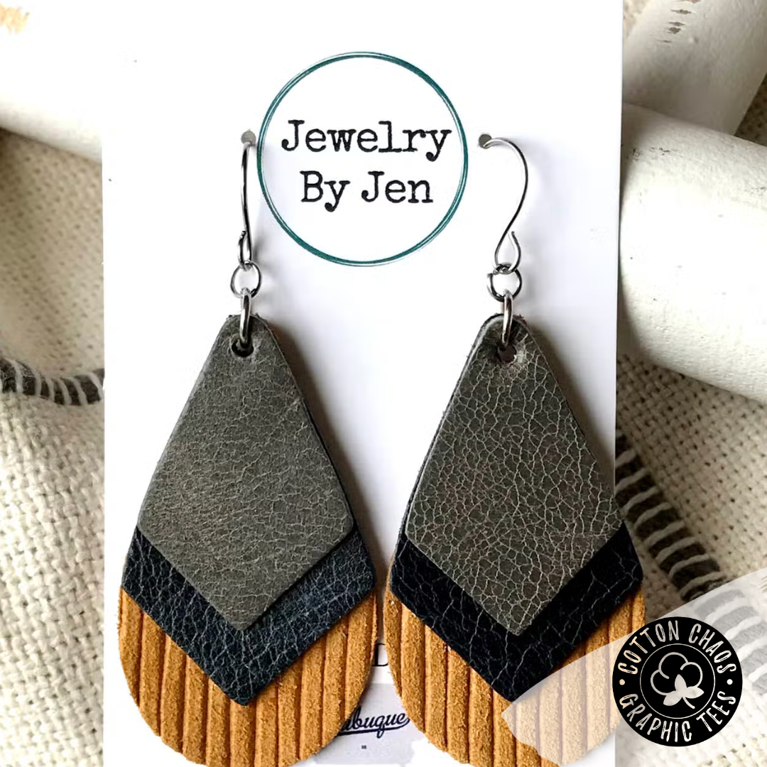 Triple Stacked Leather Dangle Earring