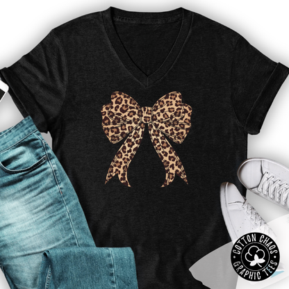 Leopard Bow V-Neck Tee