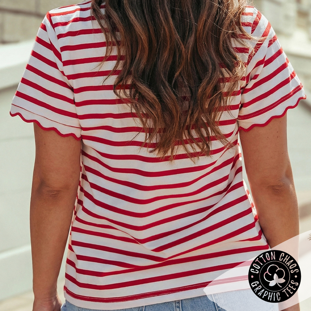 Scalloped Trim Round Neck