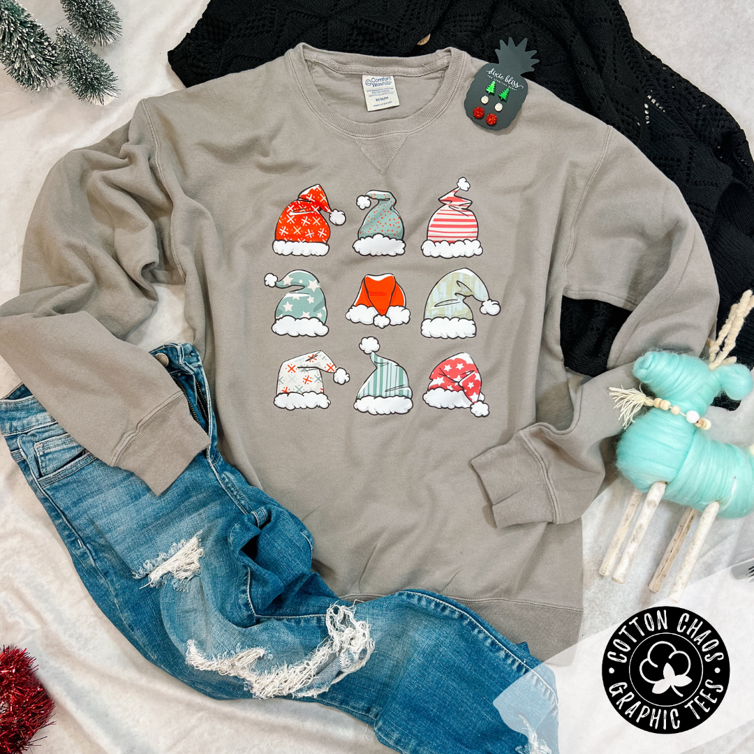9 Santa Hats Graphic Sweatshirt
