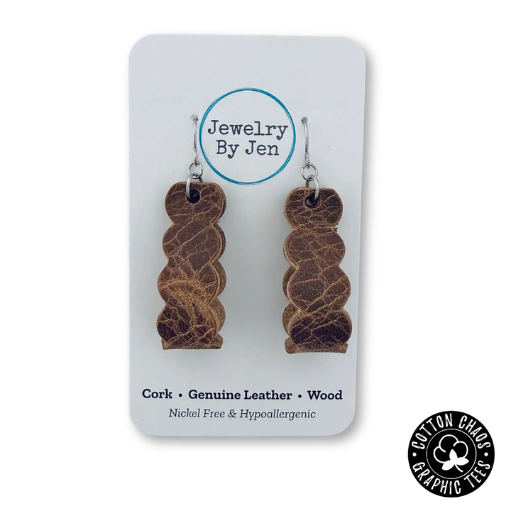 Scalloped Loop Vintage Leather Earring
