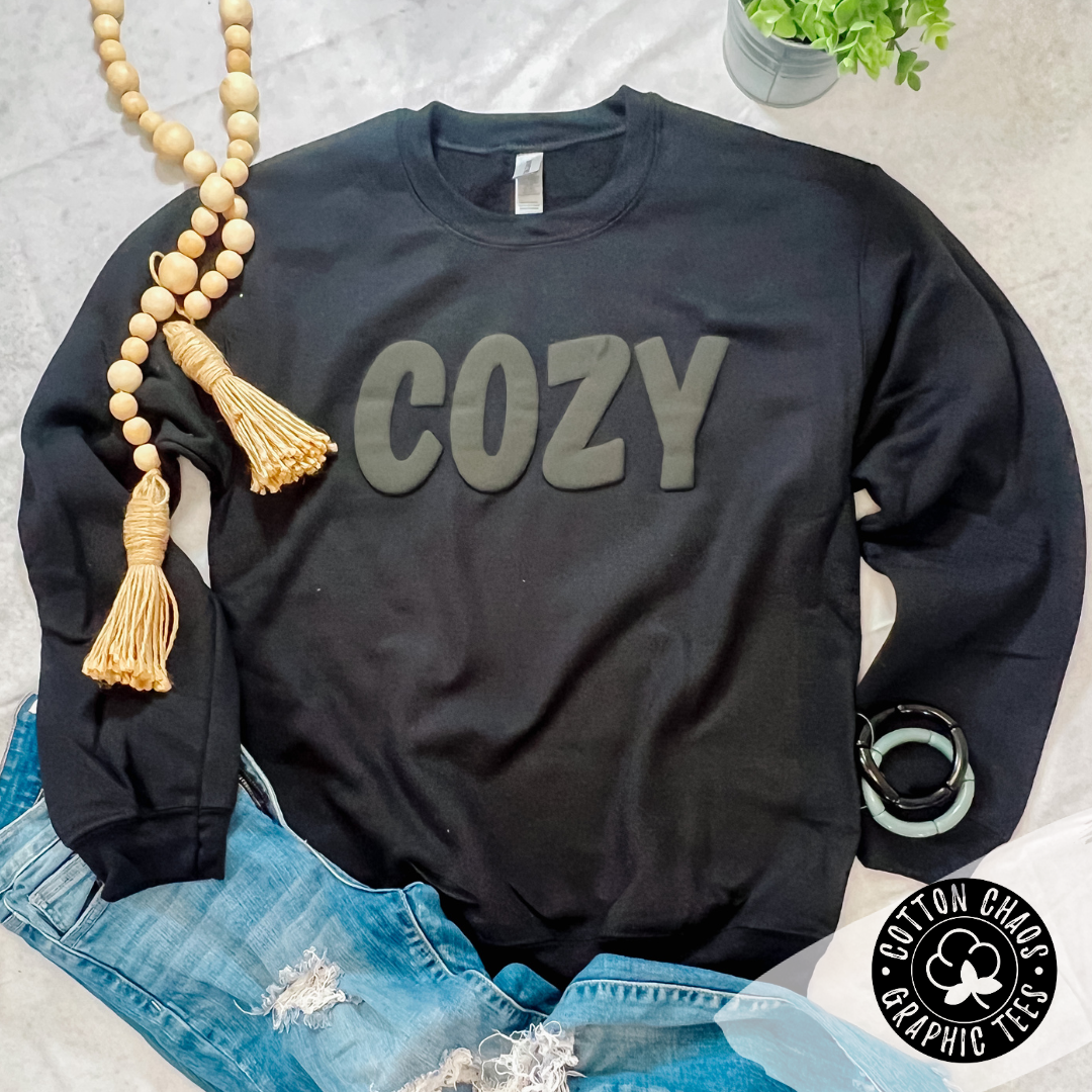 Monotone Black COZY Puff Crew Sweatshirt