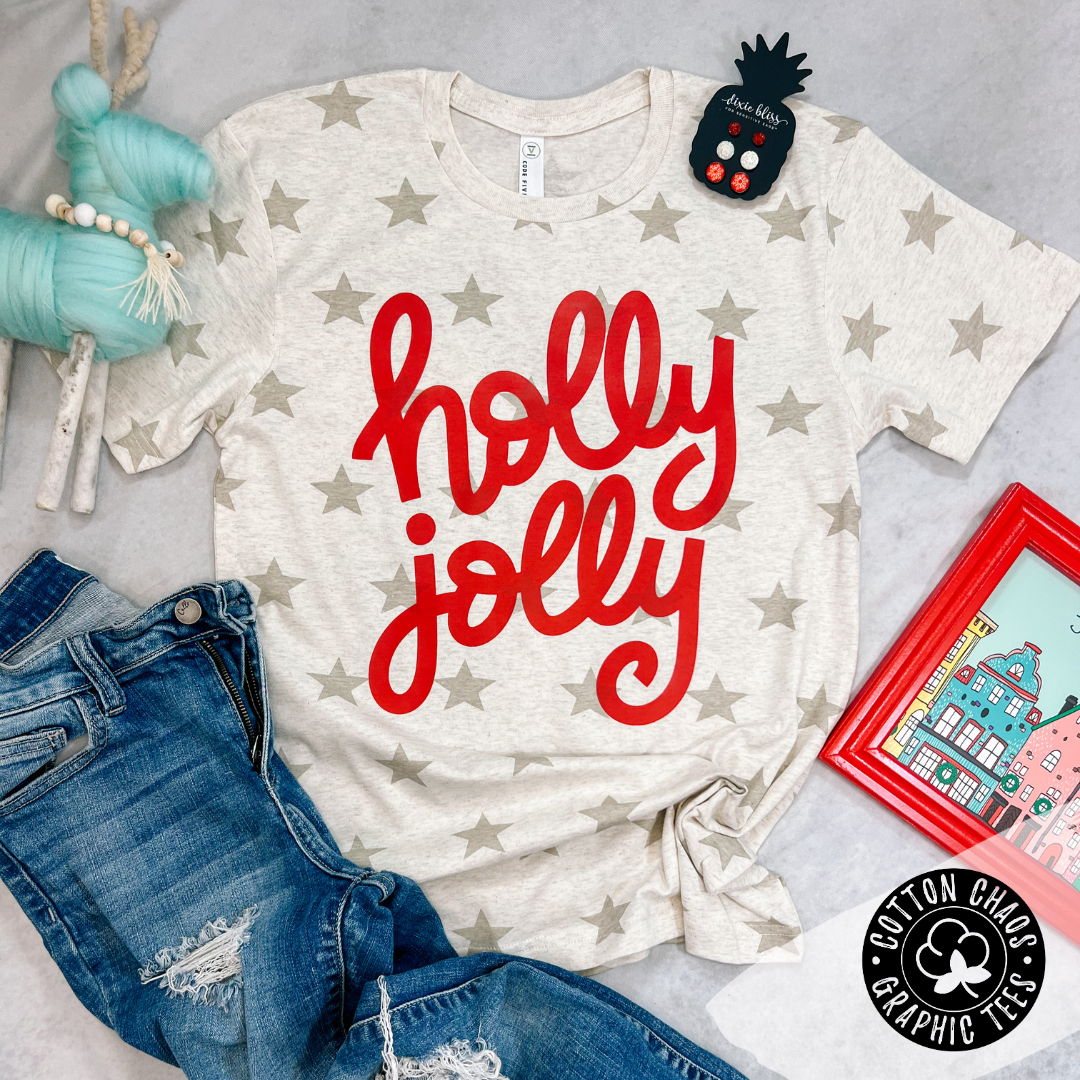 Natural Starry Holly Jolly Graphic Tee