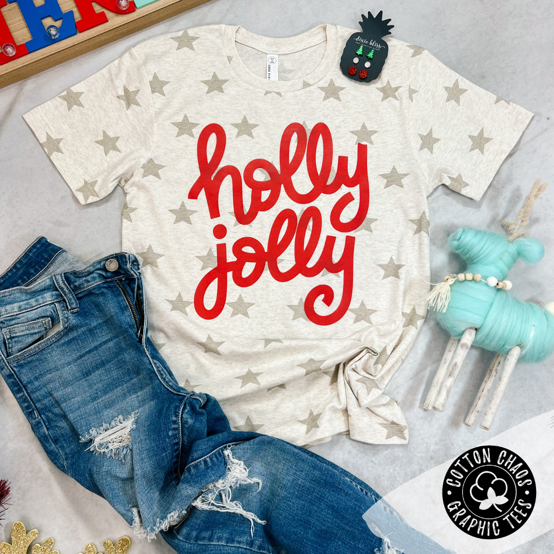 Natural Starry Holly Jolly Graphic Tee