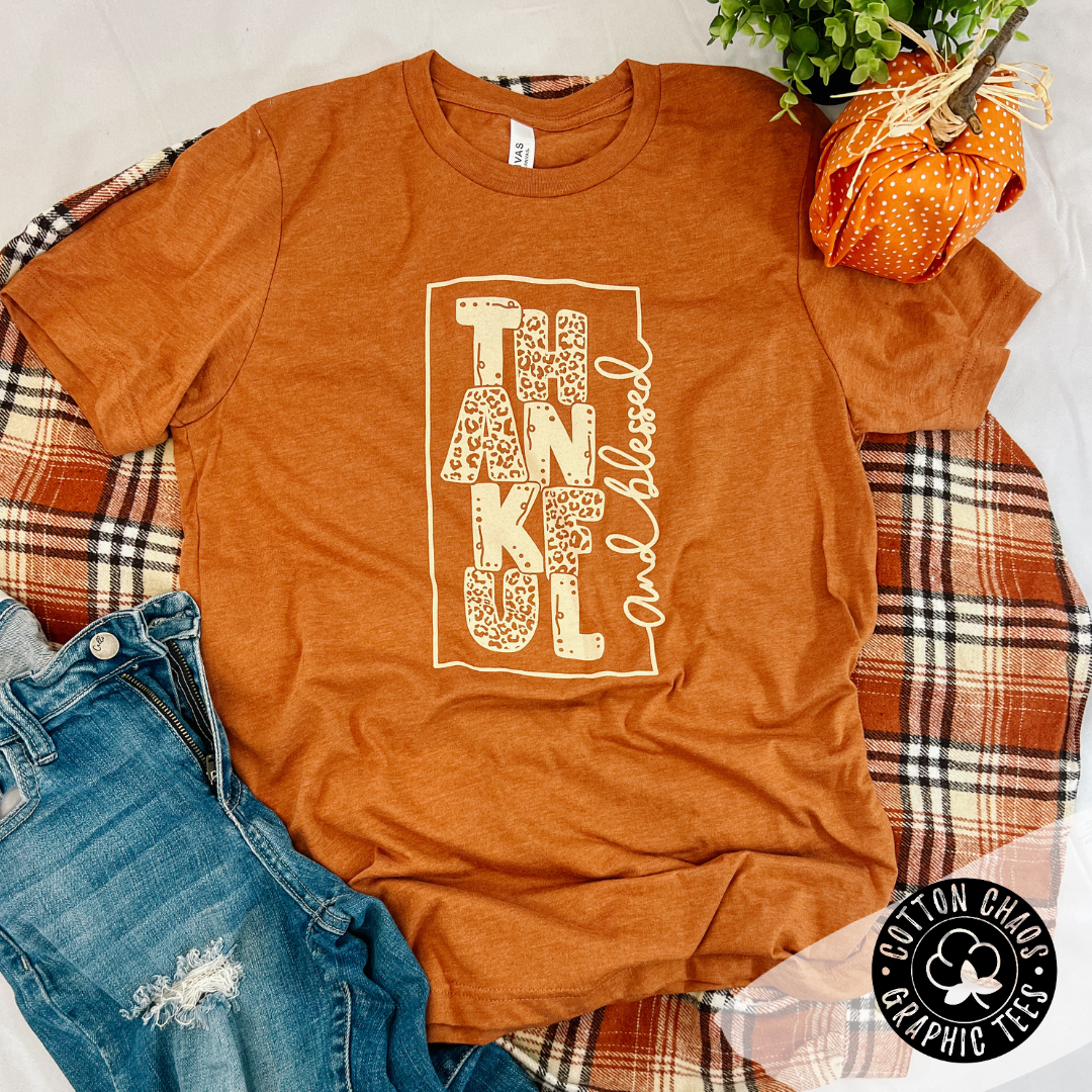 Thankful and Blessed Leopard Graphic Tee