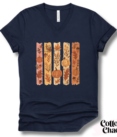 Fall Floral Stripe V-Neck Tee