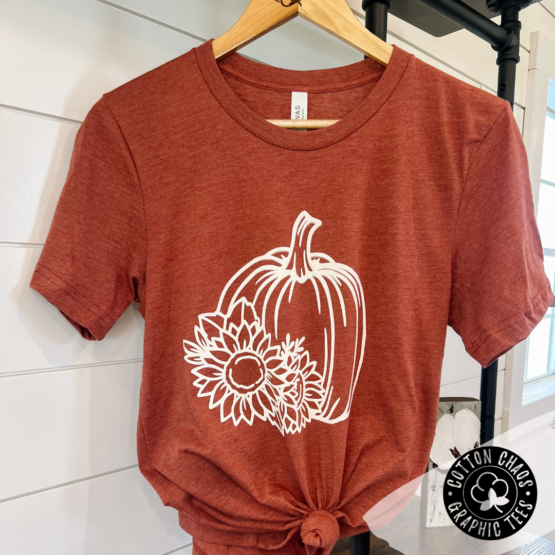 Harvest Harmony: Pumpkin & Sunflower Graphic Tee